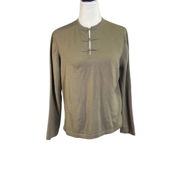 Shanghai Tang Wool Pullover Sweater Olive Frog Collar Vintage Women’s Small - Picture 1 of 6